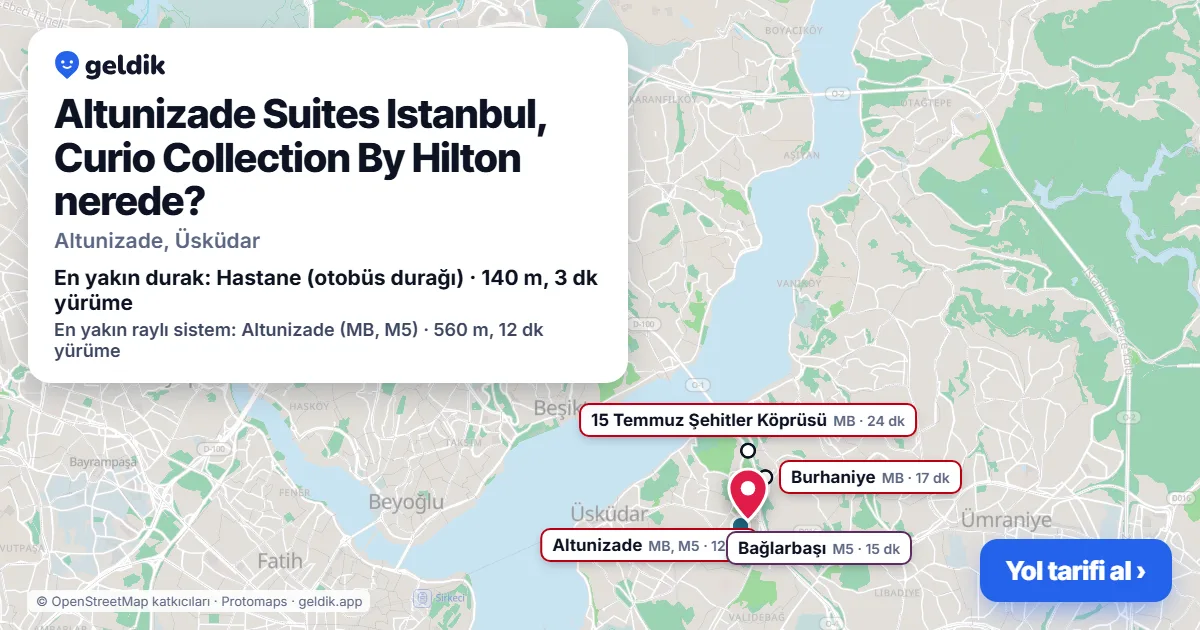Where is Altunizade Suites Istanbul, Curio Collection By Hilton: map with its location and the nearest stops, with walking times