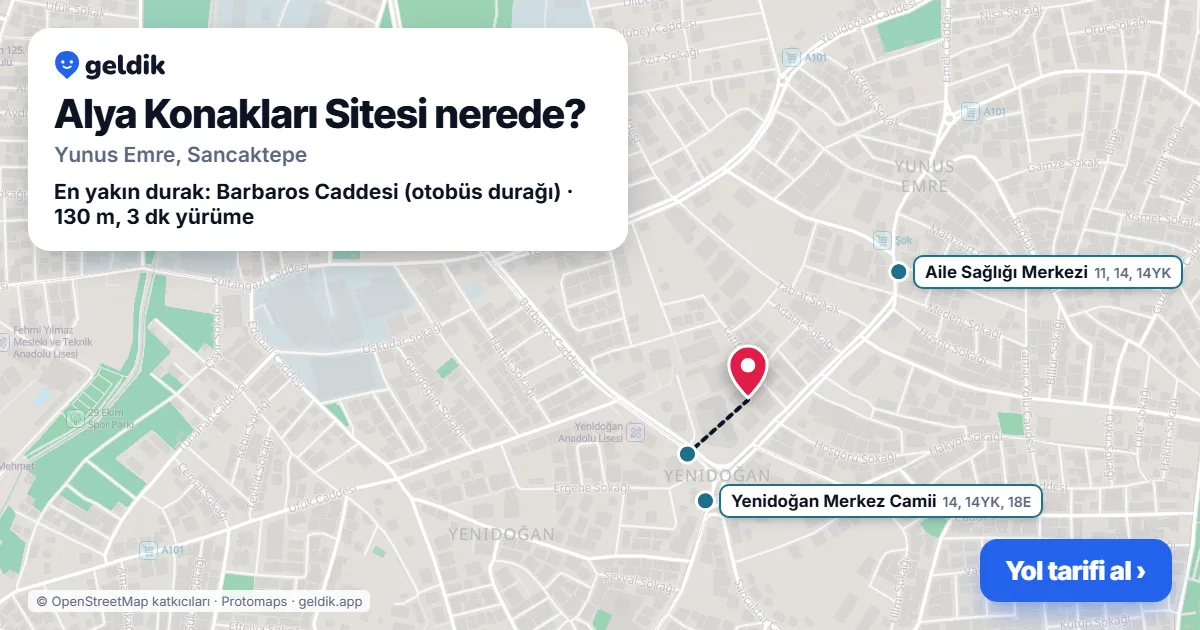 Where is Alya Konakları Sitesi: map with its location and the nearest stops, with walking times