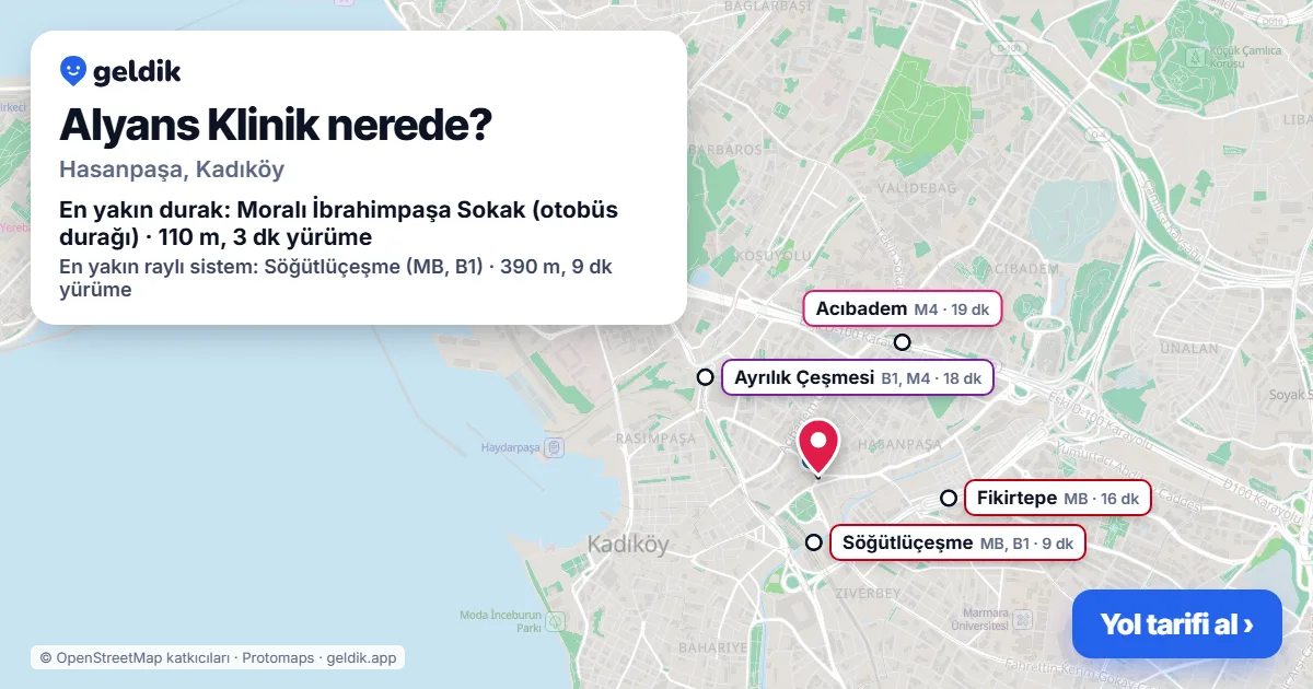 Alyans Klinik nerede: haritada konumu ve en yakın duraklar, yürüme süreleriyle