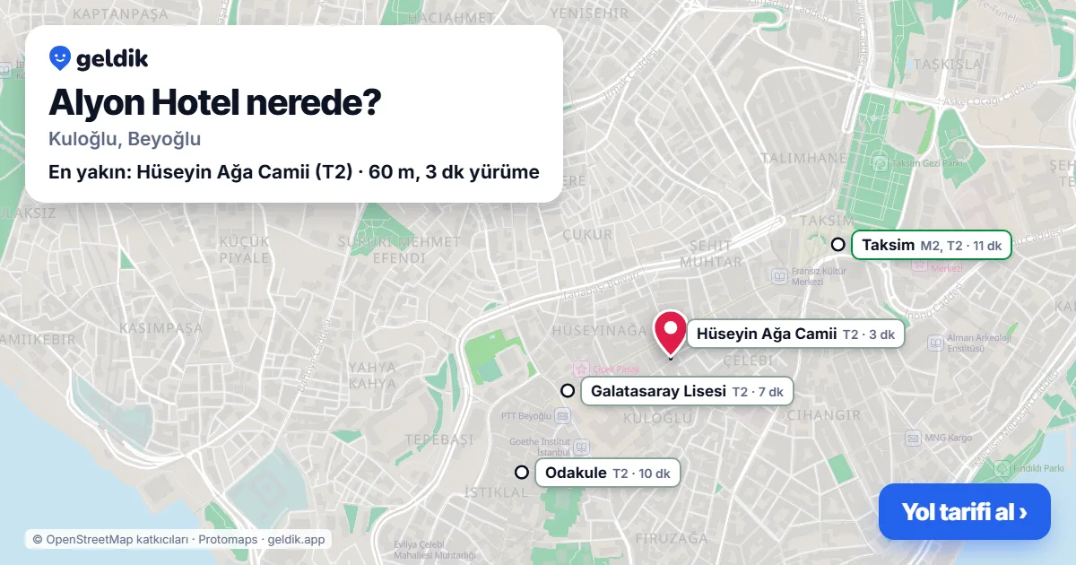 Alyon Hotel nerede: haritada konumu ve en yakın duraklar, yürüme süreleriyle