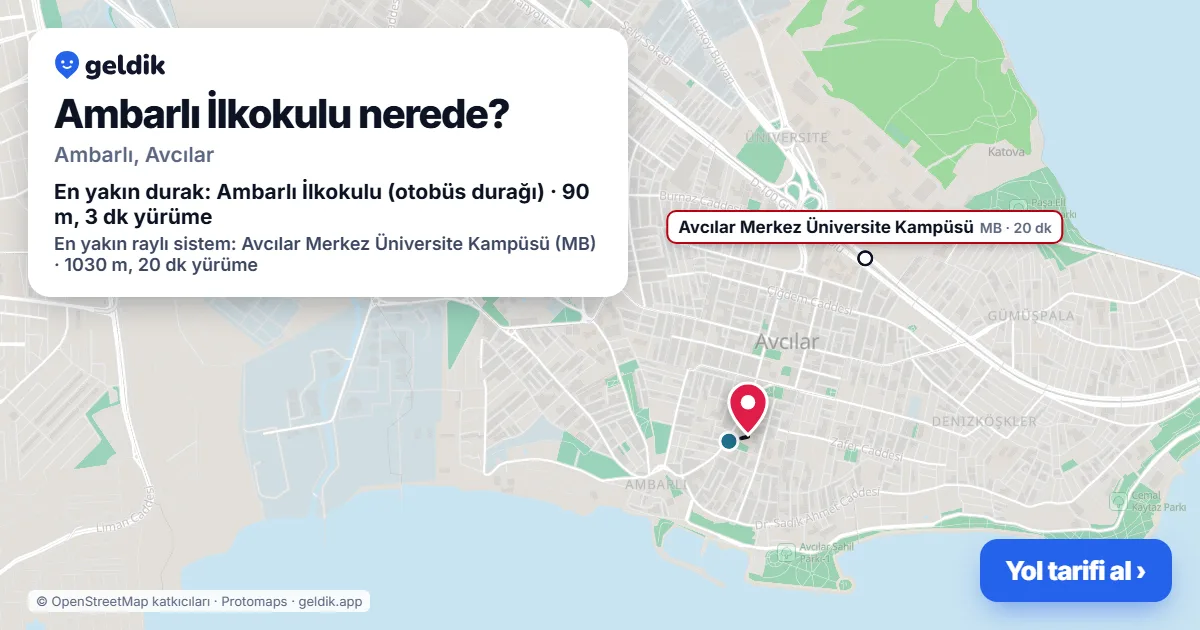 Ambarlı İlkokulu nerede: haritada konumu ve en yakın duraklar, yürüme süreleriyle