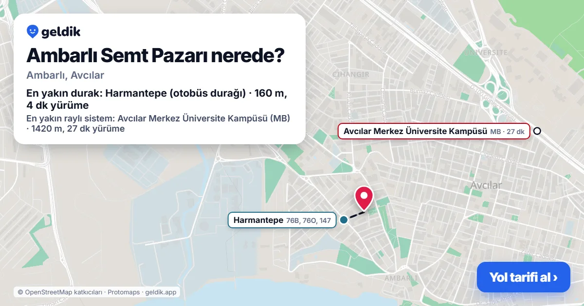 Ambarlı Semt Pazarı nerede: haritada konumu ve en yakın duraklar, yürüme süreleriyle