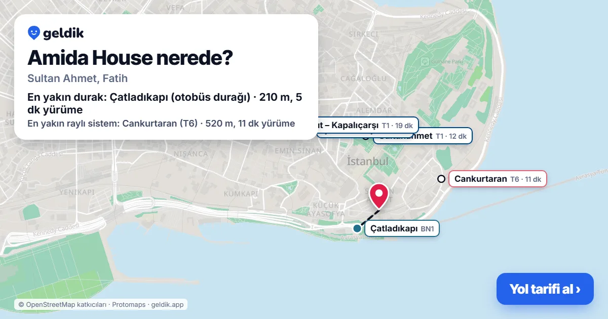 Amida House nerede: haritada konumu ve en yakın duraklar, yürüme süreleriyle