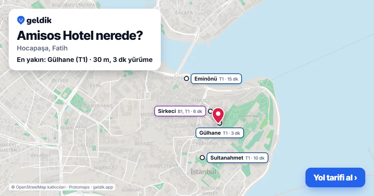 Amisos Hotel nerede: haritada konumu ve en yakın duraklar, yürüme süreleriyle