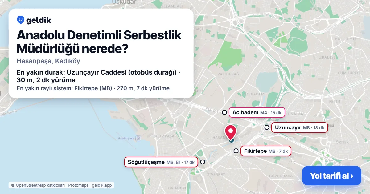 Where is Anadolu Denetimli Serbestlik Müdürlüğü: map with its location and the nearest stops, with walking times