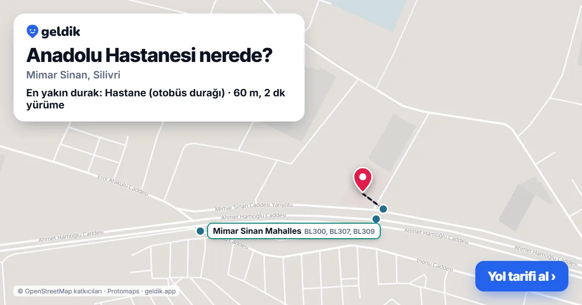 Anadolu Hastanesi nerede: haritada konumu ve en yakın duraklar, yürüme süreleriyle