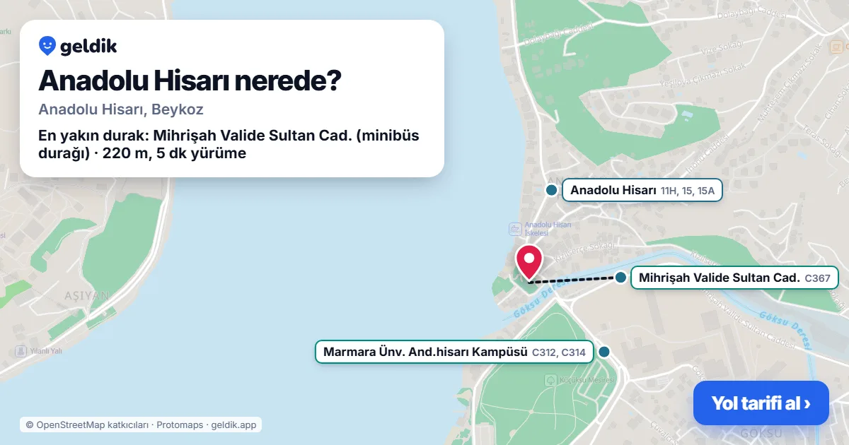 Where is Anadolu Hisarı: map with its location and the nearest stops, with walking times