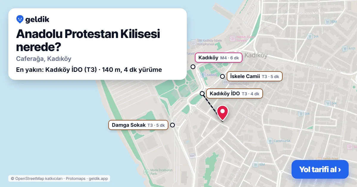 Anadolu Protestan Kilisesi nerede: haritada konumu ve en yakın duraklar, yürüme süreleriyle