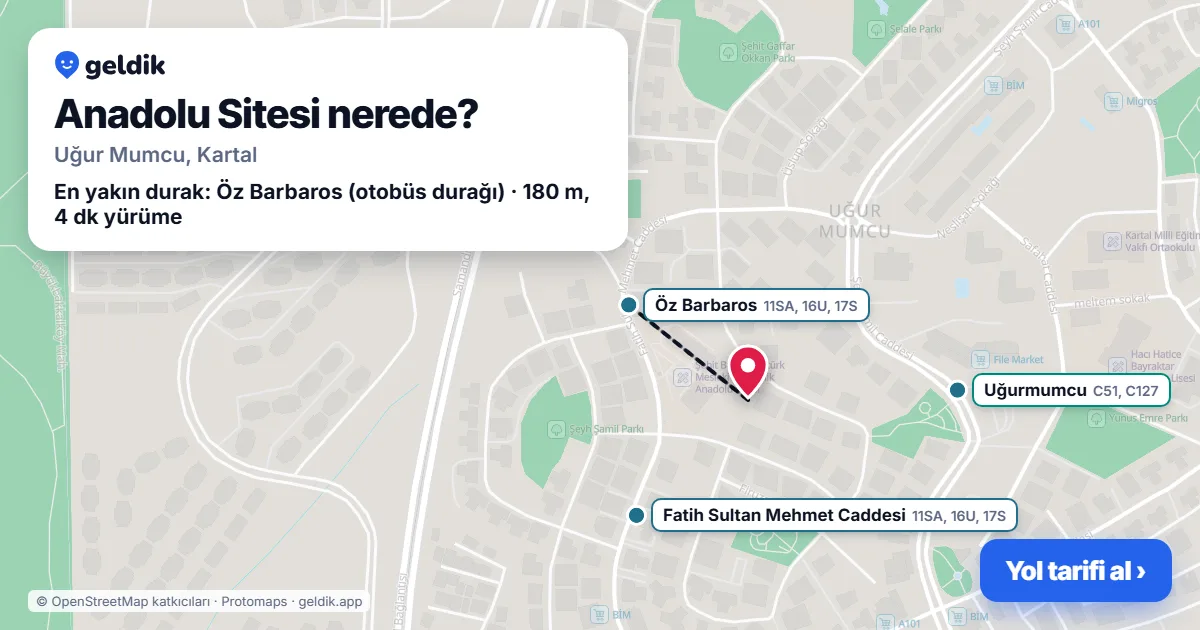 Anadolu Sitesi nerede: haritada konumu ve en yakın duraklar, yürüme süreleriyle