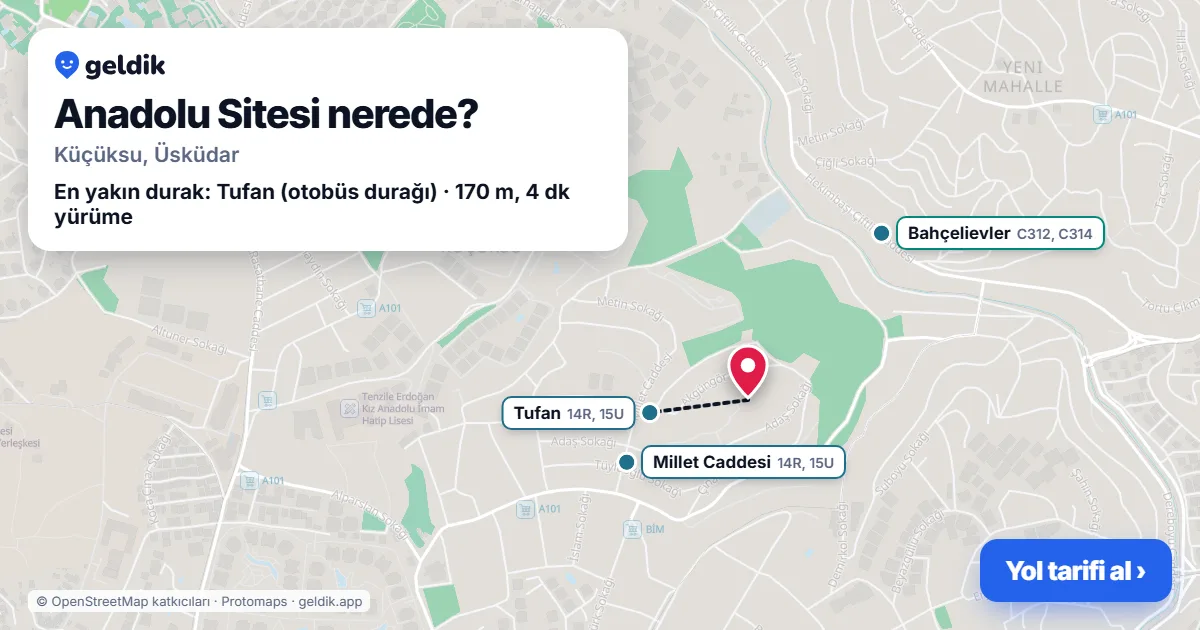 Anadolu Sitesi nerede: haritada konumu ve en yakın duraklar, yürüme süreleriyle