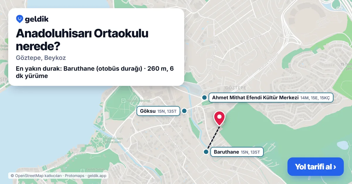 Anadoluhisarı Ortaokulu nerede: haritada konumu ve en yakın duraklar, yürüme süreleriyle