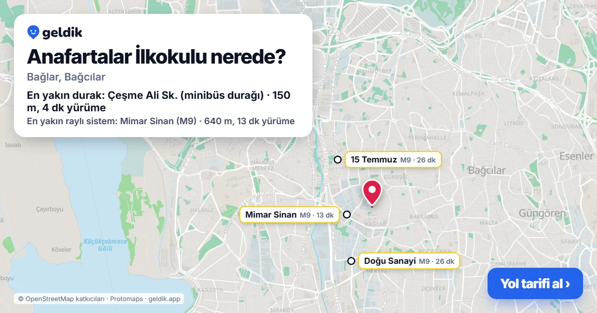 Where is Anafartalar İlkokulu: map with its location and the nearest stops, with walking times
