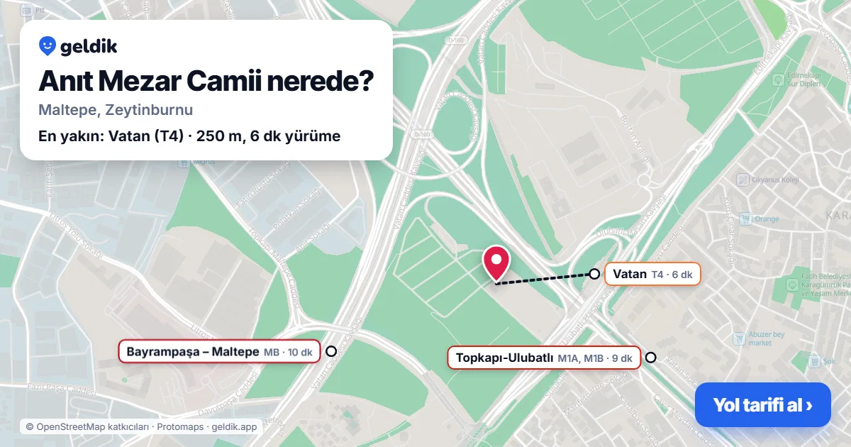 Anıt Mezar Camii nerede: haritada konumu ve en yakın duraklar, yürüme süreleriyle