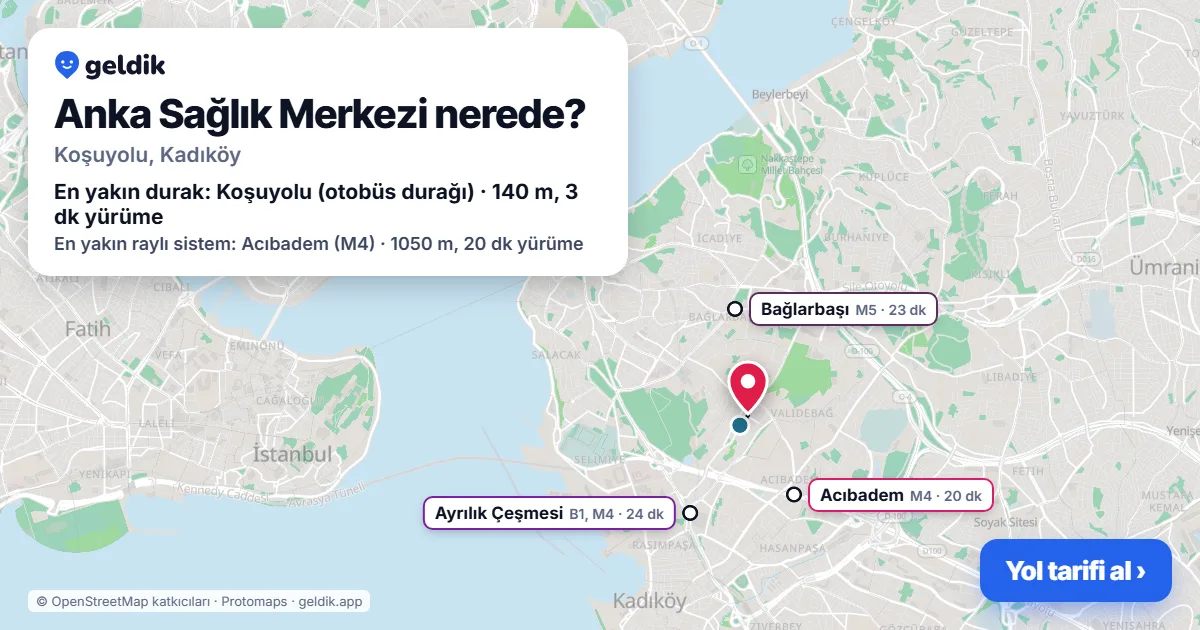 Where is Anka Sağlık Merkezi: map with its location and the nearest stops, with walking times