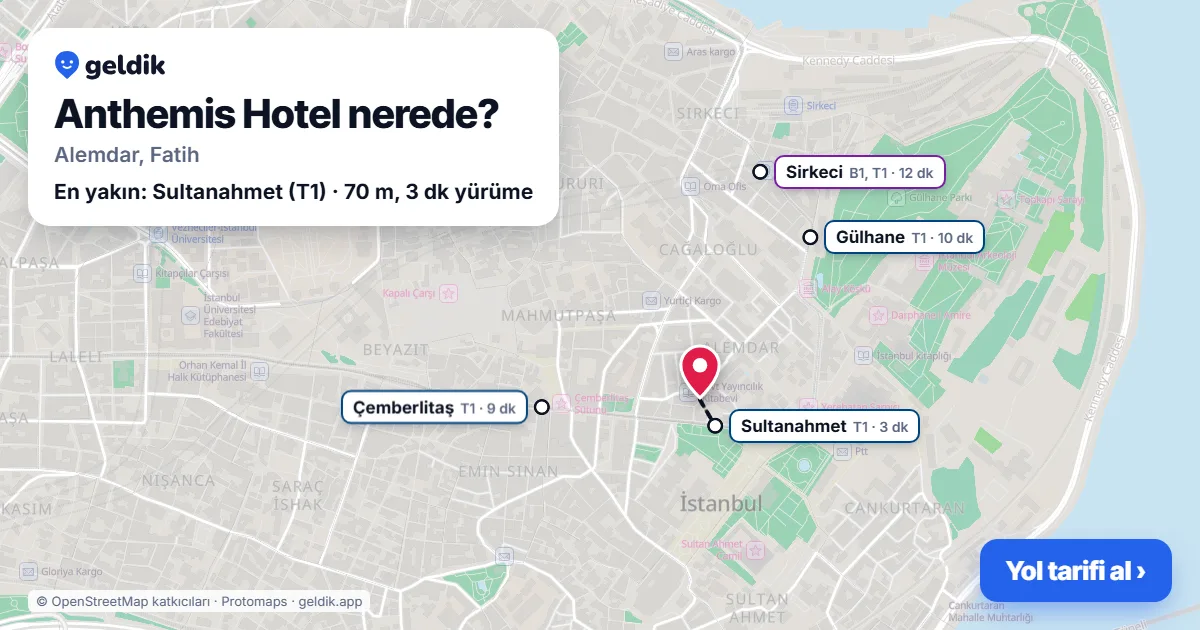 Anthemis Hotel nerede: haritada konumu ve en yakın duraklar, yürüme süreleriyle