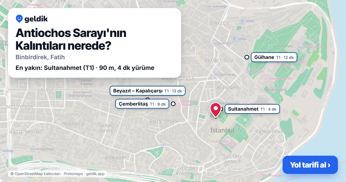 Where is Antiochos Sarayı'nın Kalıntıları: map with its location and the nearest stops, with walking times