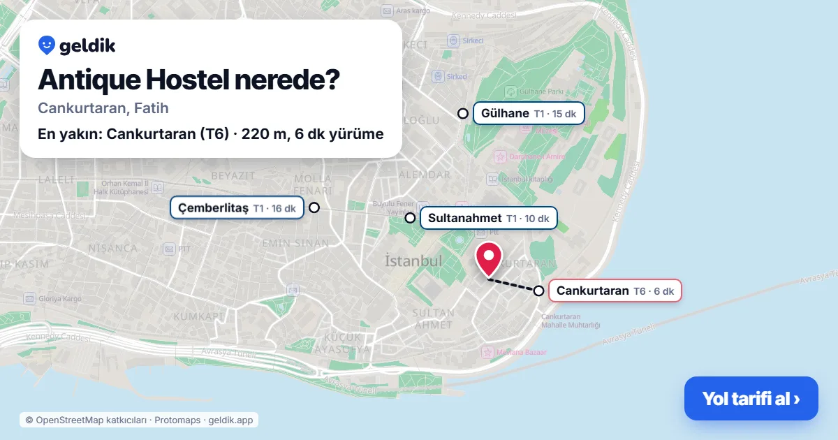 Where is Antique Hostel: map with its location and the nearest stops, with walking times