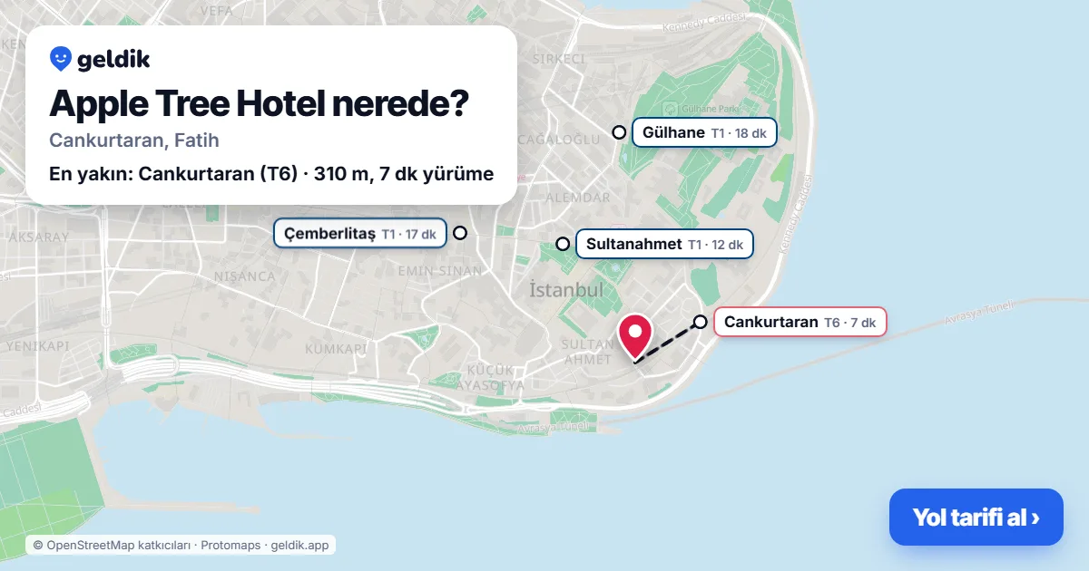 Apple Tree Hotel nerede: haritada konumu ve en yakın duraklar, yürüme süreleriyle