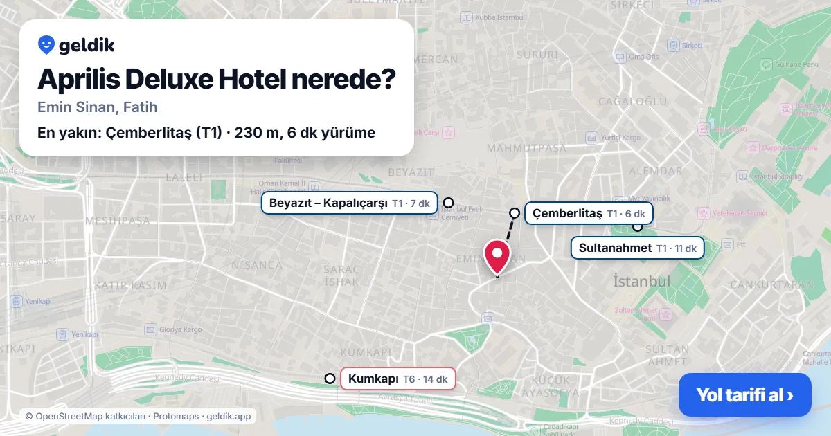 Aprilis Deluxe Hotel nerede: haritada konumu ve en yakın duraklar, yürüme süreleriyle