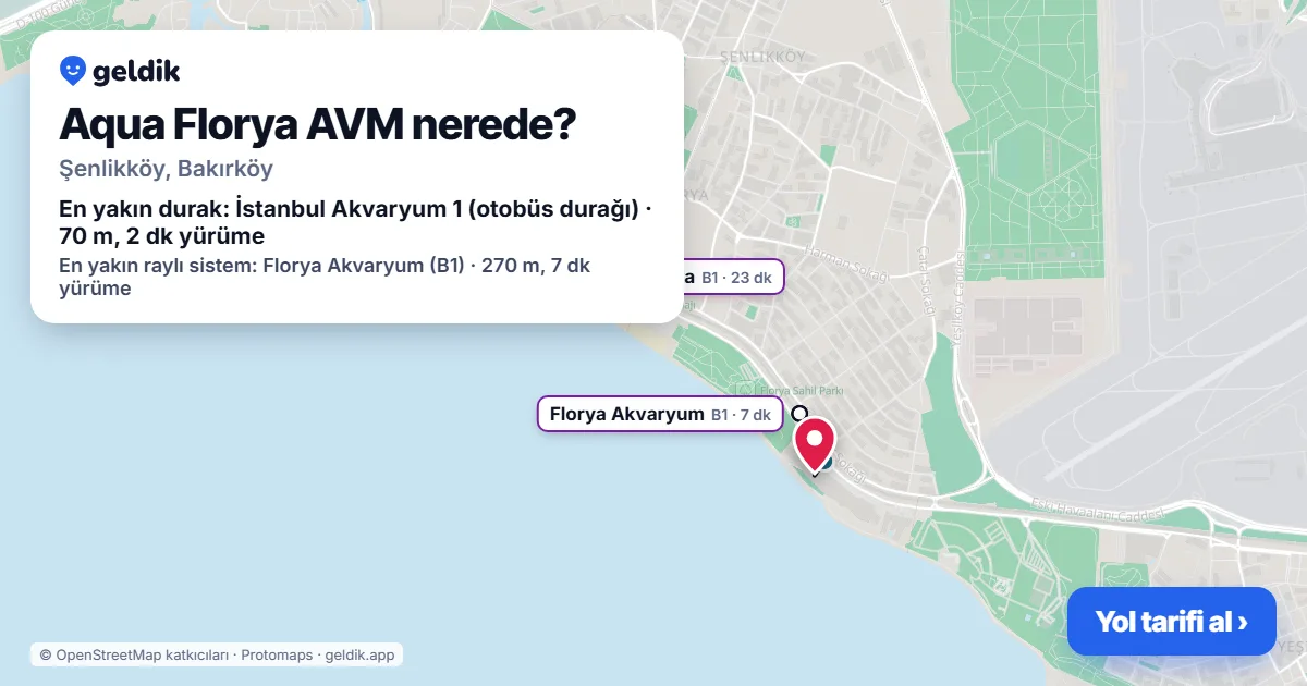 Aqua Florya AVM nerede: haritada konumu ve en yakın duraklar, yürüme süreleriyle