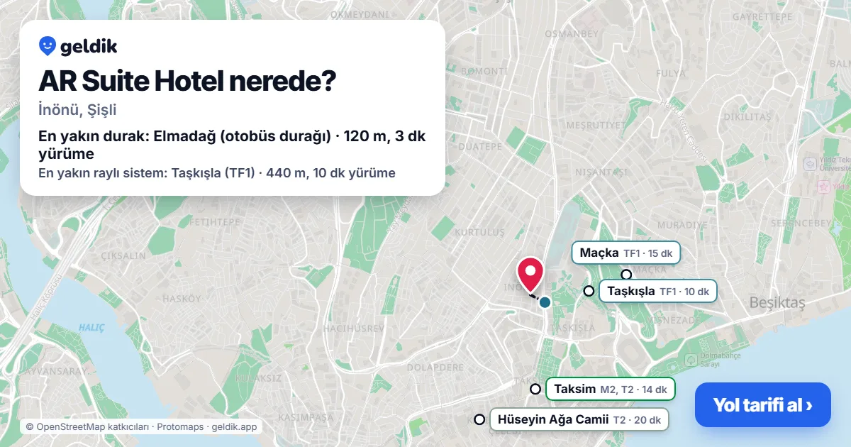 AR Suite Hotel nerede: haritada konumu ve en yakın duraklar, yürüme süreleriyle