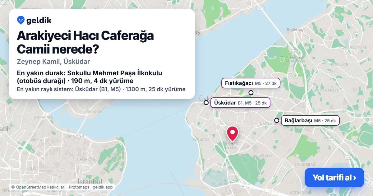 Where is Arakiyeci Hacı Caferağa Camii: map with its location and the nearest stops, with walking times