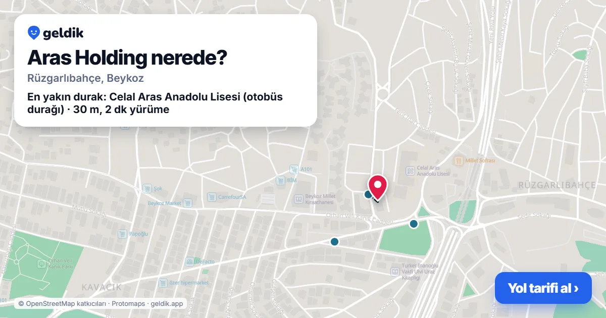 Where is Aras Holding: map with its location and the nearest stops, with walking times