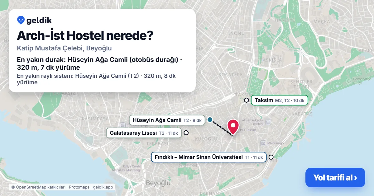 Arch-İst Hostel nerede: haritada konumu ve en yakın duraklar, yürüme süreleriyle