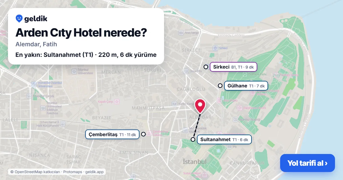 Arden Cıty Hotel nerede: haritada konumu ve en yakın duraklar, yürüme süreleriyle