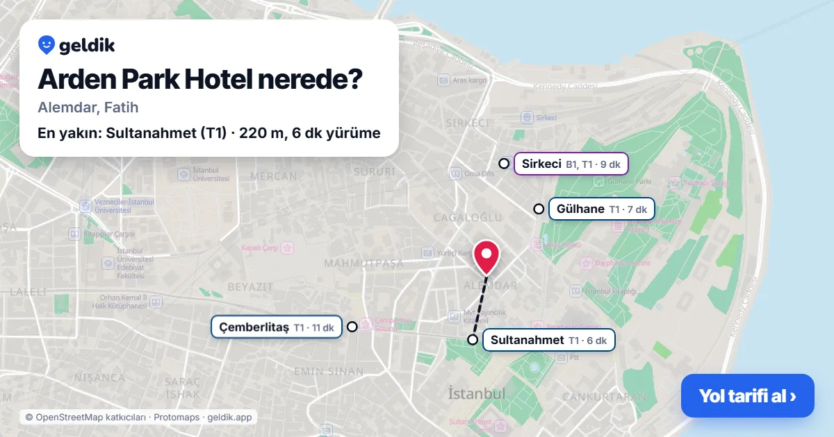 Arden Park Hotel nerede: haritada konumu ve en yakın duraklar, yürüme süreleriyle