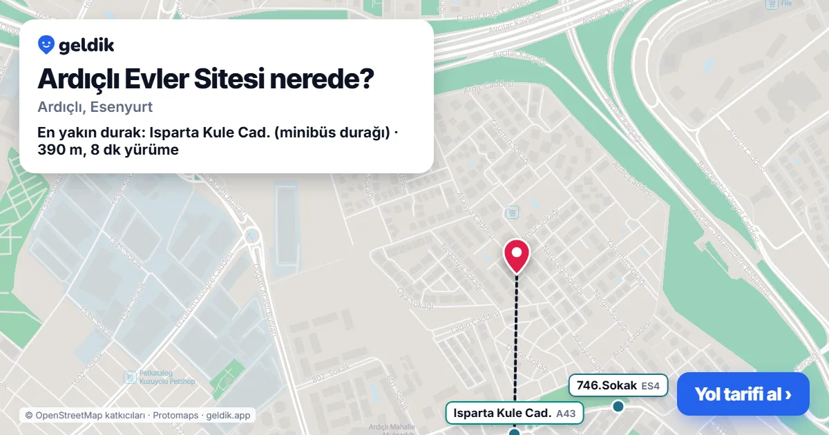 Ardıçlı Evler Sitesi nerede: haritada konumu ve en yakın duraklar, yürüme süreleriyle