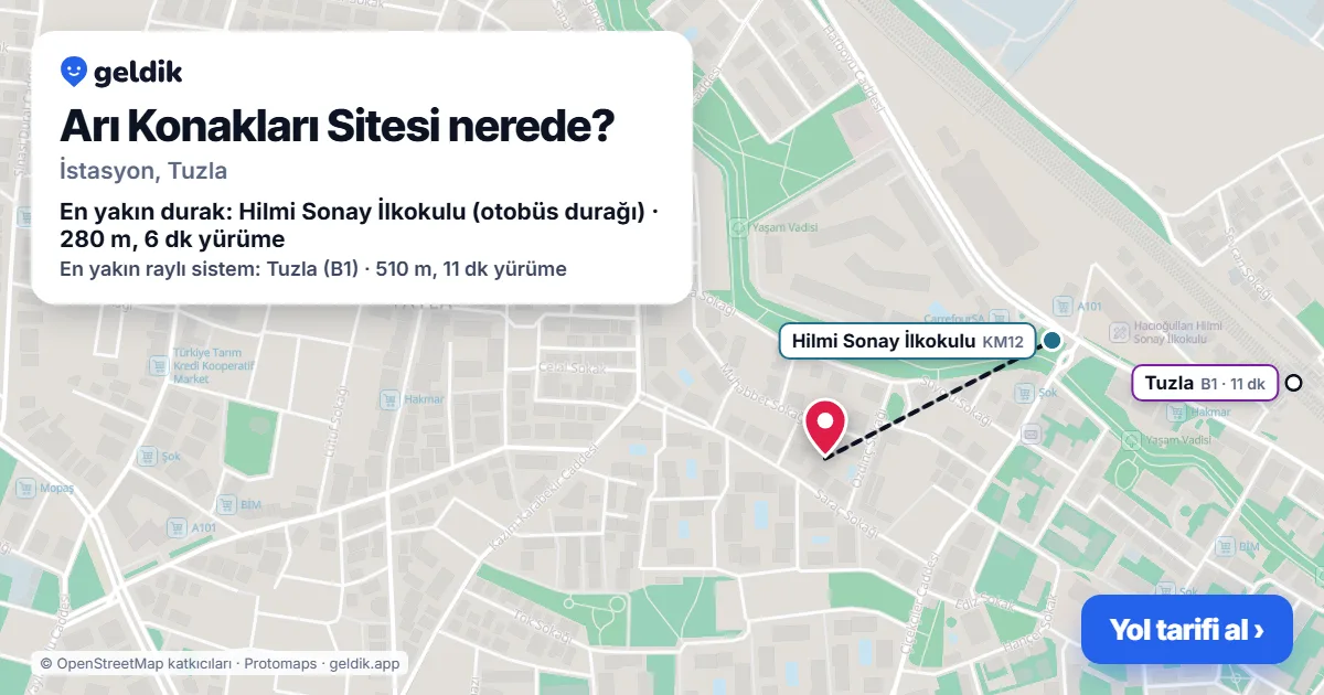 Arı Konakları Sitesi nerede: haritada konumu ve en yakın duraklar, yürüme süreleriyle