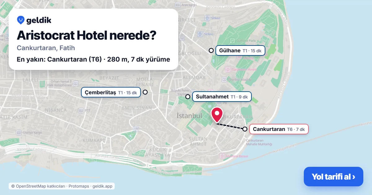 Where is Aristocrat Hotel: map with its location and the nearest stops, with walking times