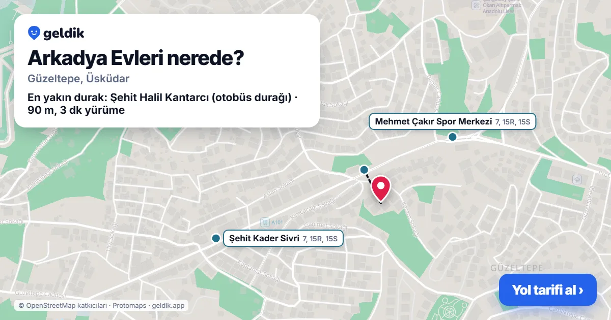 Where is Arkadya Evleri: map with its location and the nearest stops, with walking times