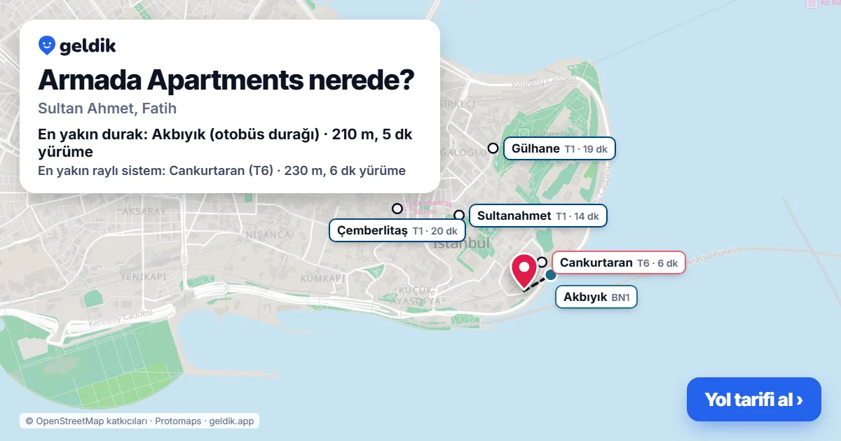 Armada Apartments nerede: haritada konumu ve en yakın duraklar, yürüme süreleriyle
