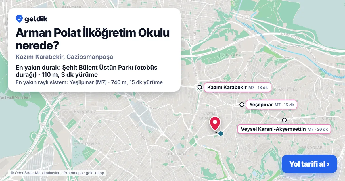 Where is Arman Polat İlköğretim Okulu: map with its location and the nearest stops, with walking times