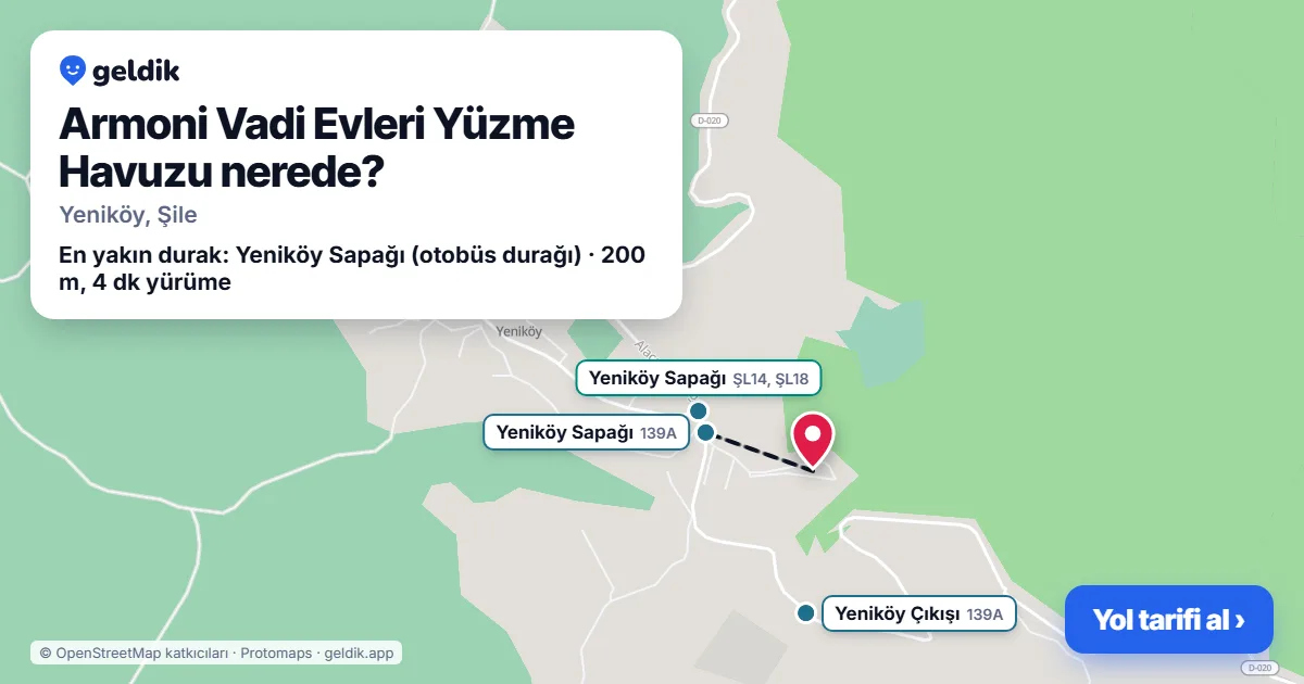 Armoni Vadi Evleri Yüzme Havuzu nerede: haritada konumu ve en yakın duraklar, yürüme süreleriyle