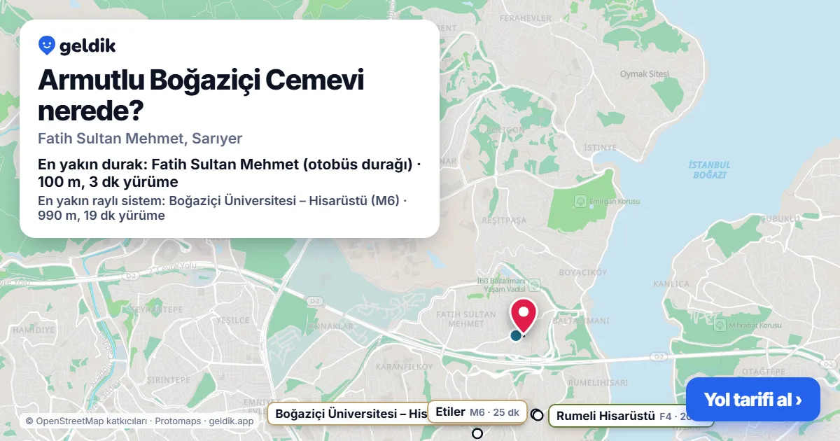 Armutlu Boğaziçi Cemevi nerede: haritada konumu ve en yakın duraklar, yürüme süreleriyle