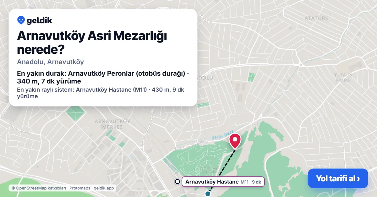 Arnavutköy Asri Mezarlığı nerede: haritada konumu ve en yakın duraklar, yürüme süreleriyle