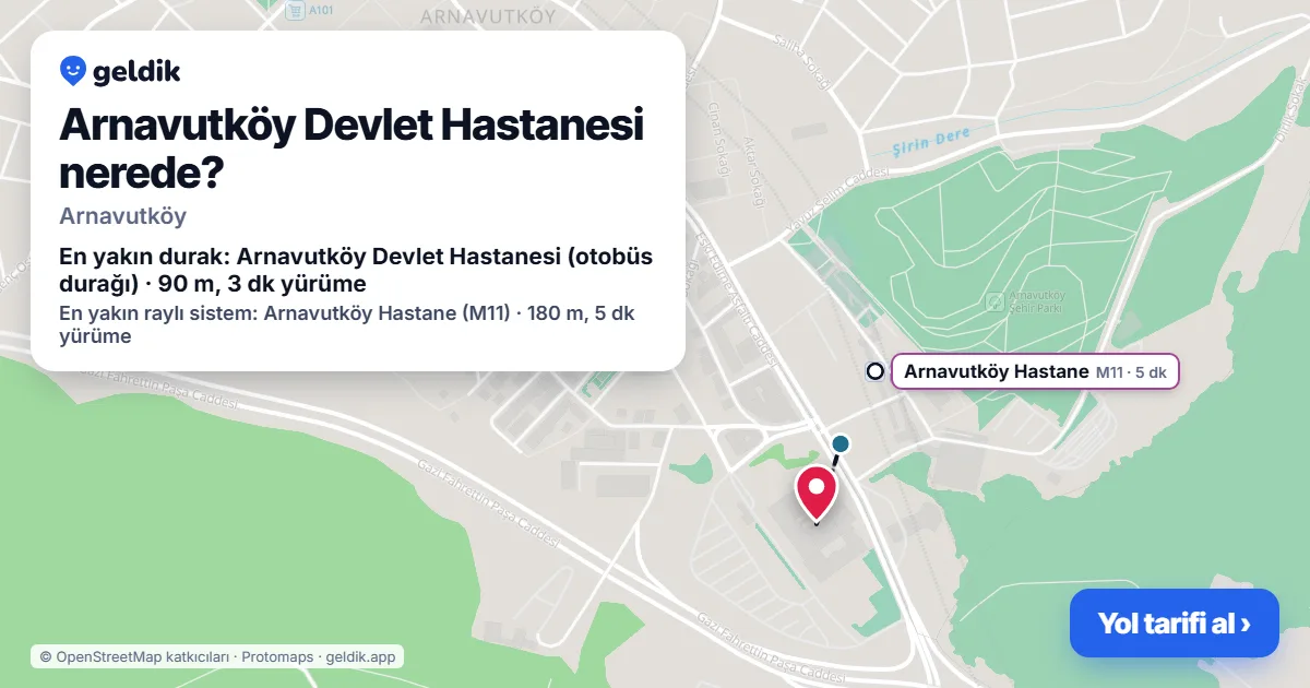 Where is Arnavutköy State Hospital: map with its location and the nearest stops, with walking times