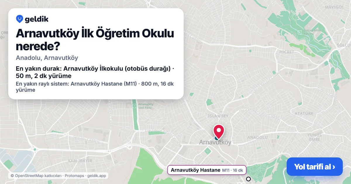 Arnavutköy İlk Öğretim Okulu nerede: haritada konumu ve en yakın duraklar, yürüme süreleriyle