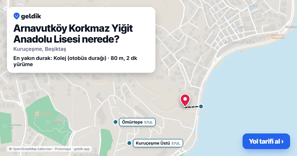 Arnavutköy Korkmaz Yiğit Anadolu Lisesi nerede: haritada konumu ve en yakın duraklar, yürüme süreleriyle