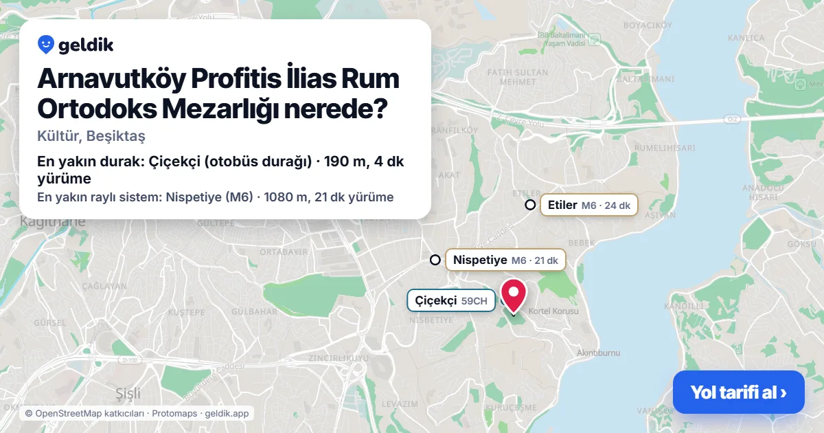 Arnavutköy Profitis İlias Rum Ortodoks Mezarlığı nerede: haritada konumu ve en yakın duraklar, yürüme süreleriyle