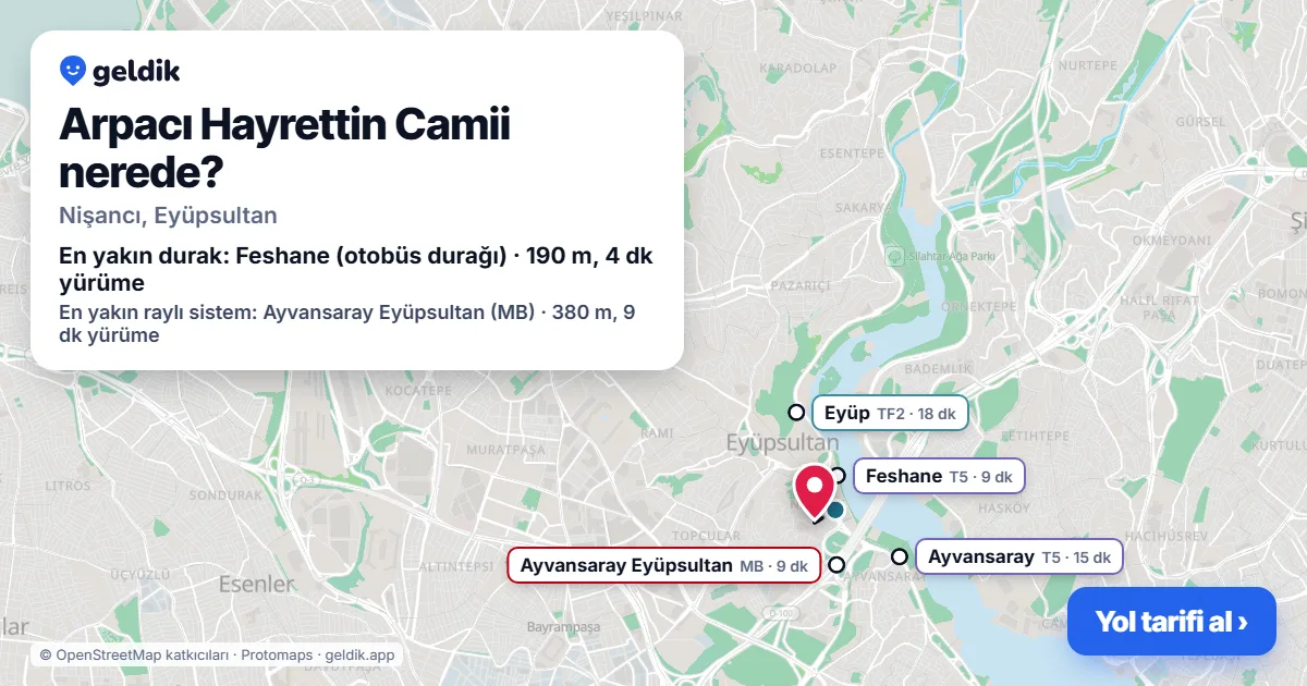 Arpacı Hayrettin Camii nerede: haritada konumu ve en yakın duraklar, yürüme süreleriyle