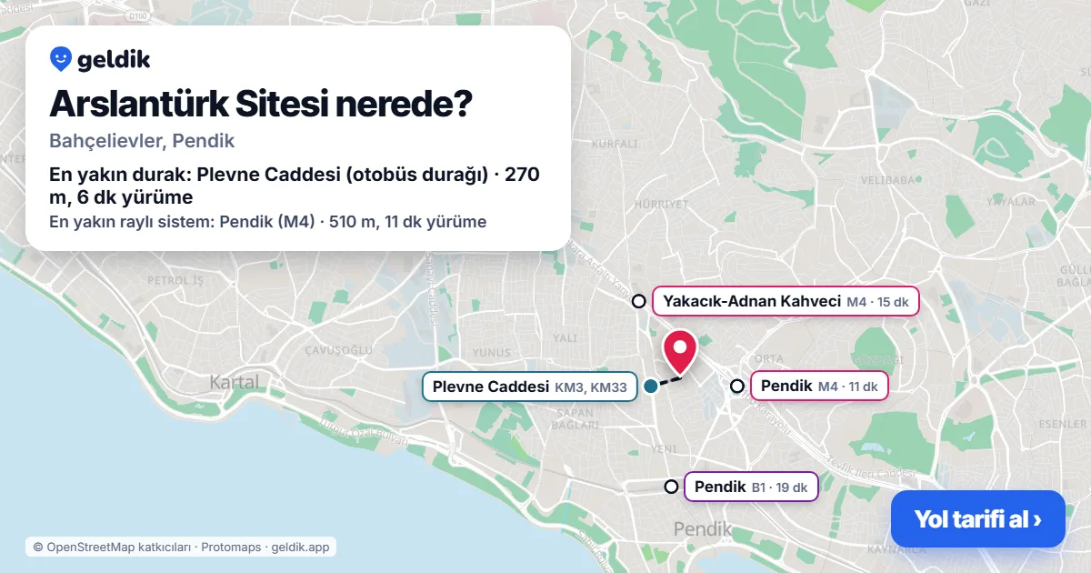 Arslantürk Sitesi nerede: haritada konumu ve en yakın duraklar, yürüme süreleriyle
