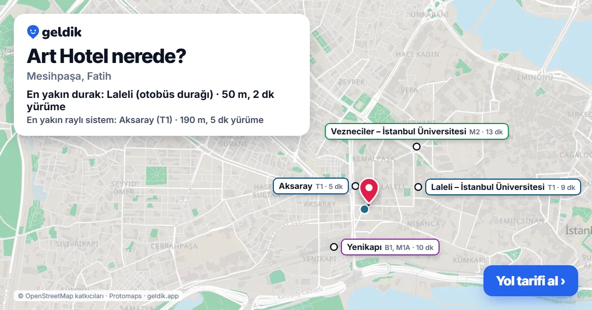 Where is Art Hotel: map with its location and the nearest stops, with walking times