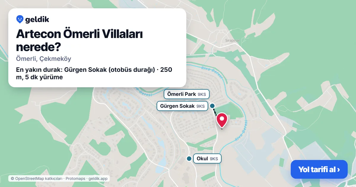 Artecon Ömerli Villaları nerede: haritada konumu ve en yakın duraklar, yürüme süreleriyle