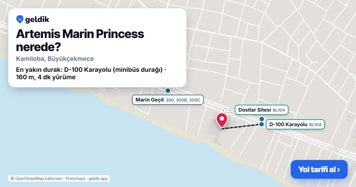 Artemis Marin Princess nerede: haritada konumu ve en yakın duraklar, yürüme süreleriyle