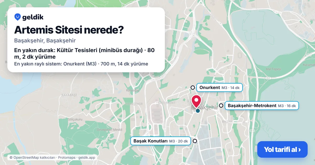 Artemis Sitesi nerede: haritada konumu ve en yakın duraklar, yürüme süreleriyle