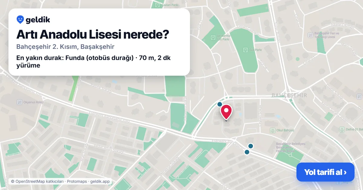 Where is Artı Anadolu Lisesi: map with its location and the nearest stops, with walking times